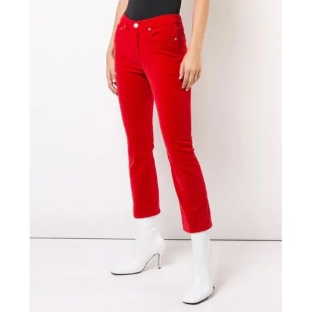 Re/Done Originals Mid Rise Cropped Velvet Kick Flare Pants Red 28